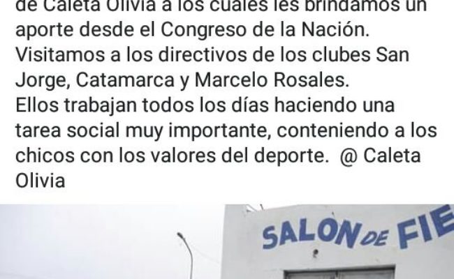 EL DIPUTADO CARAMBIA AYUDANDO A CLUBES  DE CALETA OLIVIA