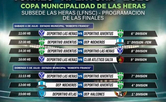 FUTBOL SUBSEDE LAS HERAS:  PROGRAMA DE LAS FINALES DEL TORNEO “APERTURA” 2026
