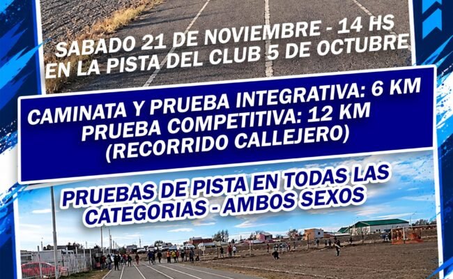 ATLETISMO:  PARA  EL  SÁBADO 21 DE NOVIEMBRE SE ANUNCIA LA CORRIDA ATLÉTICA “40º ANIVERSARIO DEL CLUB 5 DE OCTUBRE”